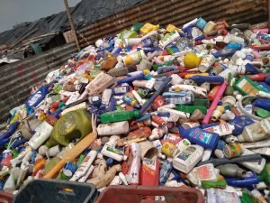 Discarded shampoo bottles